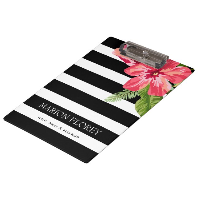 Porte-bloc Elégante Blancs Noirs Avec Fleurs Exotiques (Incliné)