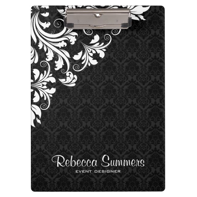 Porte-bloc Elégante Dentelle Blanche Et Damas Noires (Devant)