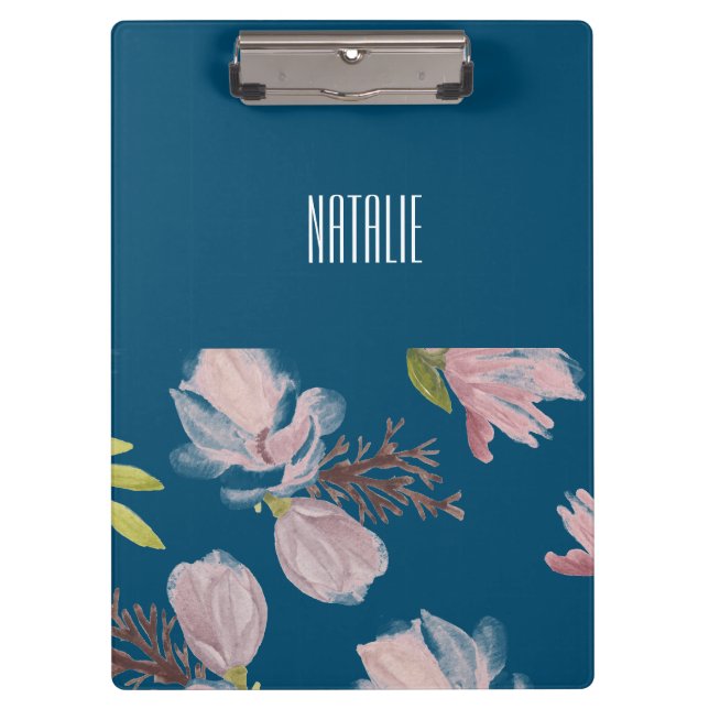 Porte-bloc Elégante marine personnalisée bleu et rose (Devant)