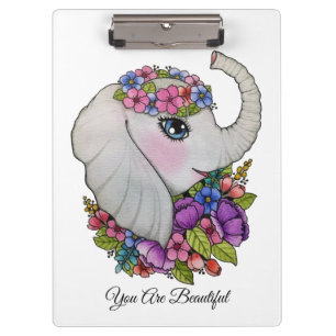 Porte-bloc Éléphant mignon avec les fleurs sauvages dans