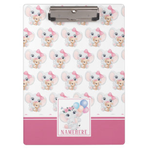 Porte-bloc Éléphant Rose Féminin avec Nœud et Motif de Ballon