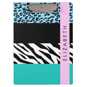 Porte-bloc Empreinte de léopard, Zebra Print, Bleu, Votre nom