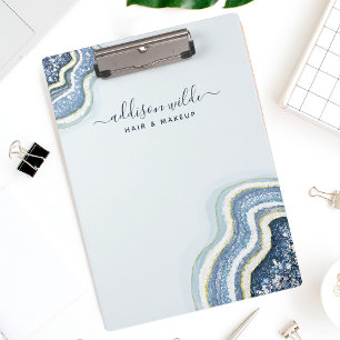 Porte-bloc en agate géode pailletée bleue Luxe Chi