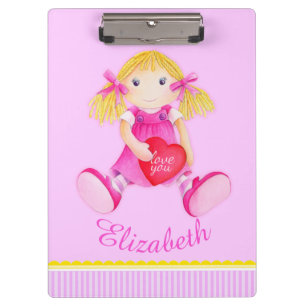Porte-bloc Enfants poupée mignonne aquarelle art rose nommé p