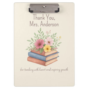 Porte-bloc Enseignant Merci - Aquarelle Livres & Fleurs -