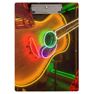 Porte-bloc États-Unis, Texas, Austin. Guitare néon au chantag