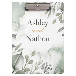 Porte-bloc Eucalyptus vert & or aquarelle Mariage