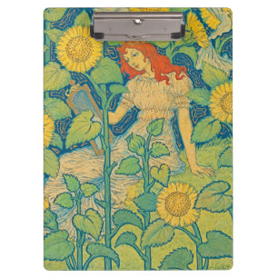 Porte-bloc Femme-fille de fleurs dans le jardin de tournesol
