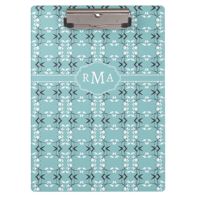Porte-bloc Festive Royal Botanical Robin's Egg Blue Monogram (Devant)