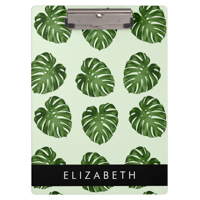 Porte-bloc Feuilles de palme, Motif tropical, Votre nom (Devant)
