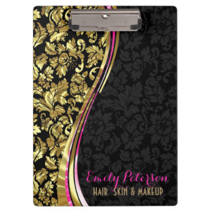 Porte-bloc Fille Florale Noire Et Or Damas
