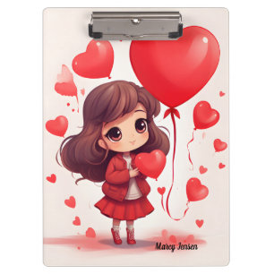 Porte-bloc Fille mignonne avec un coeur rouge Valentines Day