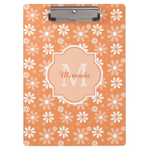 Porte-bloc Fille Monogramme mignon Orange Daisy Fleurs et nom