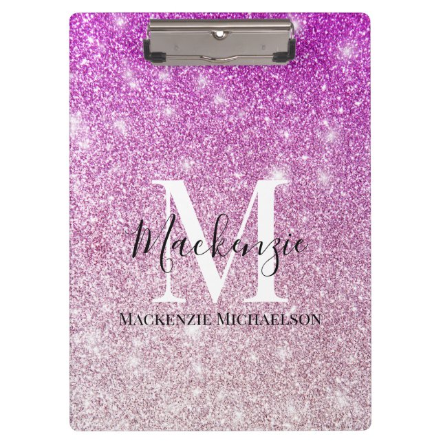 Porte-bloc Fille rose Ombre Parties scintillant Nom du monogr (Devant)