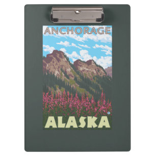 Porte-bloc Fireweed et montagnes - Anchorage, Alaska