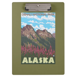 Porte-bloc Fireweed et montagnes - parc national de Denali,