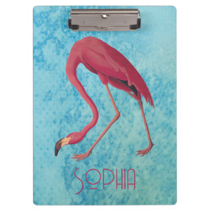 Porte-bloc Flamant rose rose Audubon sur aquarelle bleue