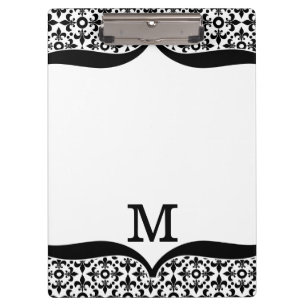 Porte-bloc Fleur De Lis Monogrammed noir et blanc