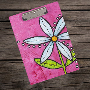 Porte-bloc Fleur de marguerite blanche fantaisiste rose