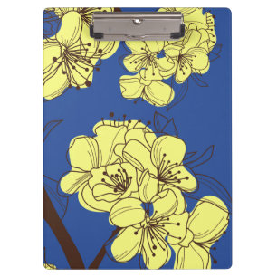 Porte-bloc Fleur de pomme jaune dessinée à la main sur bleu