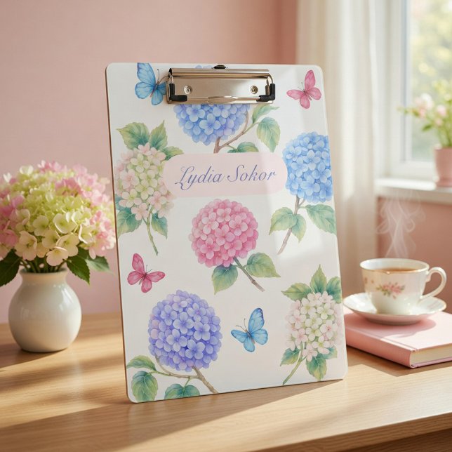 Porte-bloc Fleur d'hydrangea aquarelle personnalisée (Créateur téléchargé)
