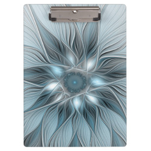 Porte-bloc Fleur Joyeuse Abstrait gris bleu floral Fractal