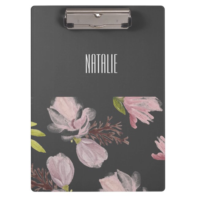 Porte-bloc Fleur monogrammée mignonne motif gris et rose (Devant)