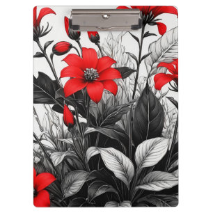 Porte-bloc Fleur rouge sur Plante noir blanc
