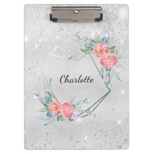 Porte-bloc Fleuron rose argent Nom de la parties scintillant