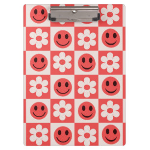 Porte-bloc Fleurs à carreaux et visages heureux rouges 