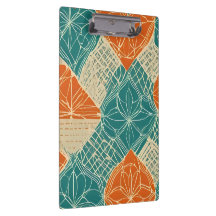Fleurs abstraites sarcelle, orange et chamois