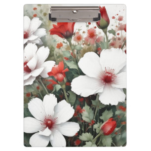 Porte-bloc Fleurs blanches et rouges Elégante aquarelle