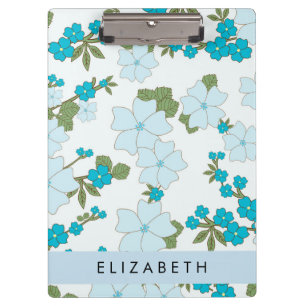 Porte-bloc Fleurs Bleues, Motif De Fleurs, Votre Nom