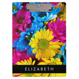 Porte-bloc Fleurs colorées, Faisées, Boho, Votre Nom