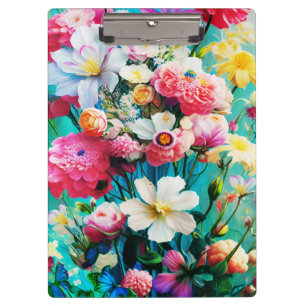Porte-bloc Fleurs colorées sur fond sarcelle