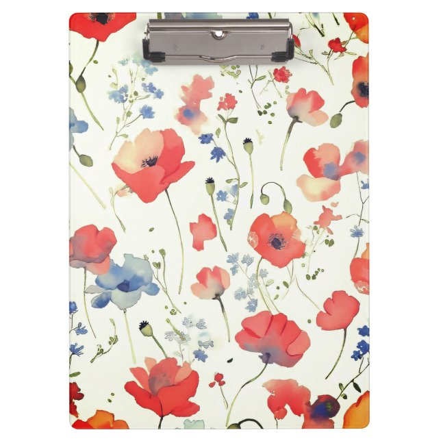 Porte-bloc Fleurs d'aquarelle bleu et rouge (Devant)