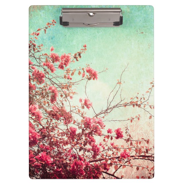 Porte-bloc Fleurs de cerisier Floral Rouge Bleu Paillettes (Devant)