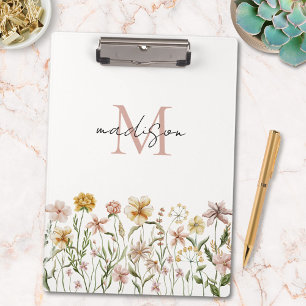 Porte-bloc Fleurs de prairie sauvage aquarelle monogrammée