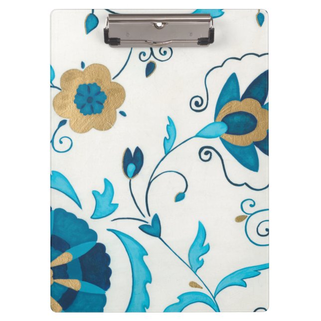Porte-bloc Fleurs Indigo dorées avec Arrière - plan blanc (Devant)