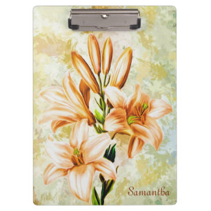 Porte-bloc Fleurs Lys Élégantes Ajoutez Votre Nom