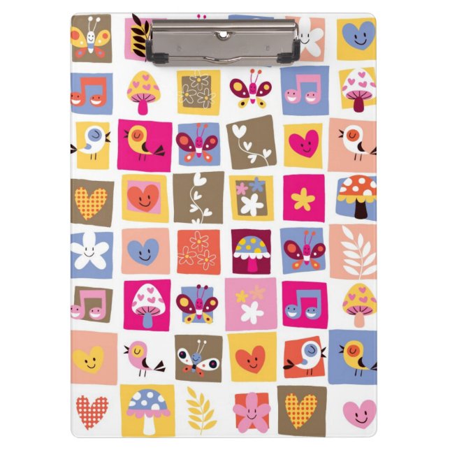 Porte-bloc fleurs mignonnes, oiseaux, motif de carrés de (Devant)