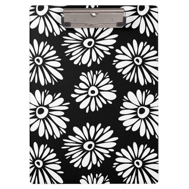 Porte-bloc Fleurs noires et blanches funky (Devant)