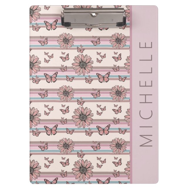 Porte-bloc Fleurs rétro personnalisées avec le nom Fleur de F (Devant)