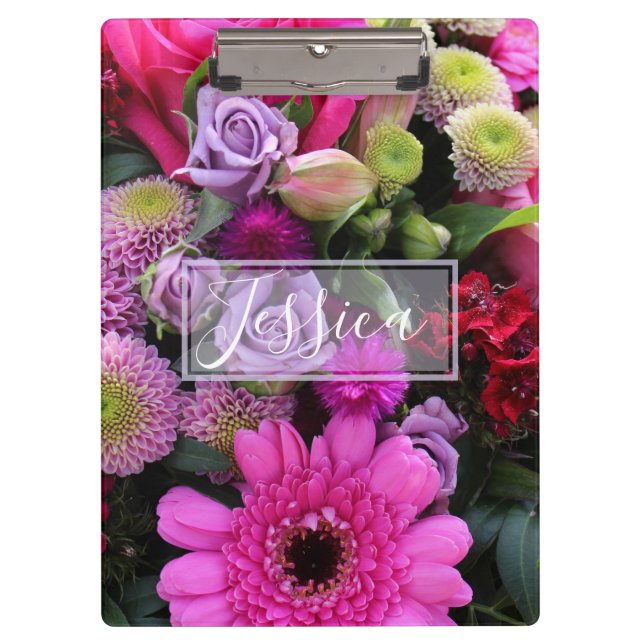 Porte-bloc Fleurs roses et violettes personnalisées (Devant)