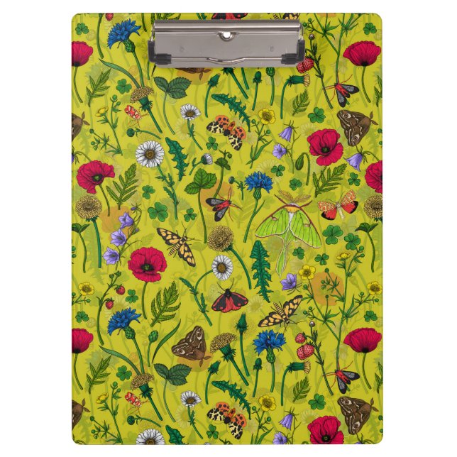 Porte-bloc Fleurs sauvages et papillons de nuit en vert (Devant)