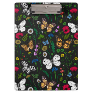 Porte-bloc Fleurs sauvages et papillons sur le noir