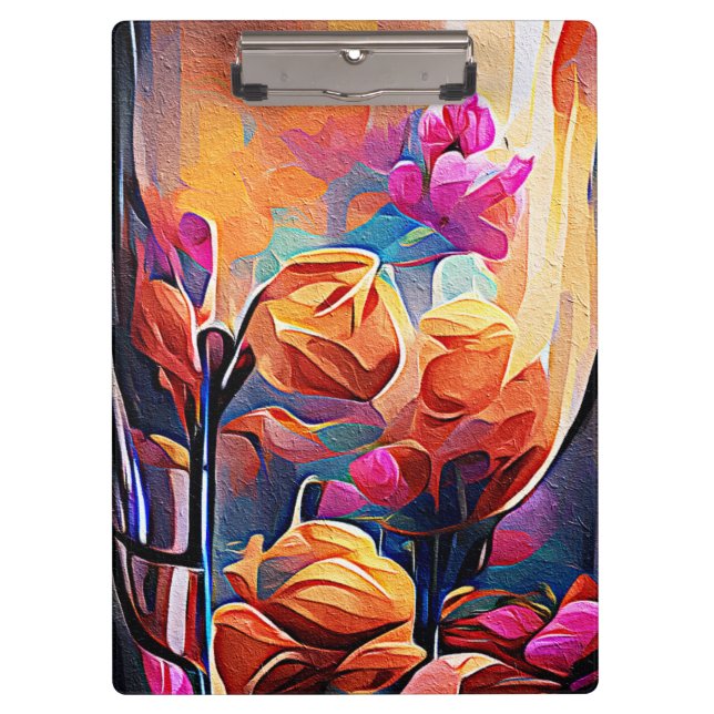 Porte-bloc Floral Abstract Art Orange Red Blue Flowers (Devant)