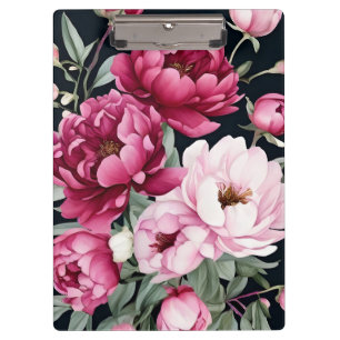 Porte-bloc Floral Bourgogne et rose sur noir
