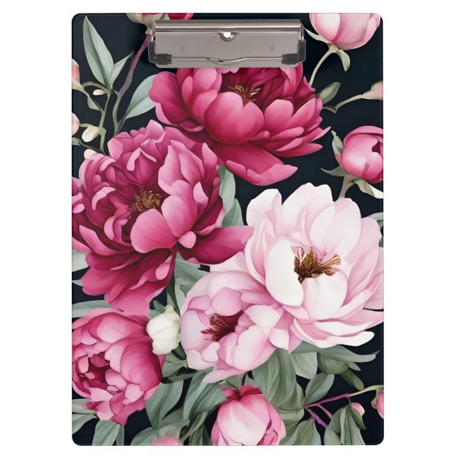 Porte-bloc Floral Bourgogne et rose sur noir (Devant)