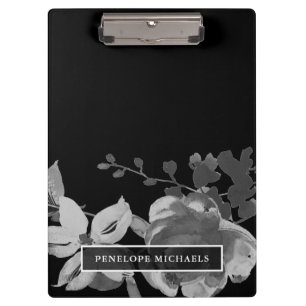 Porte-bloc Floral noir et blanc avec le nom